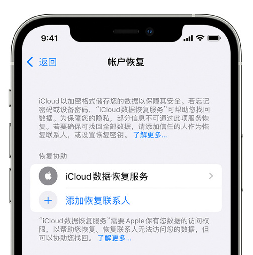 石嘴山苹果手机维修分享在 iPhone 上设置帐户恢复联系人的方法 